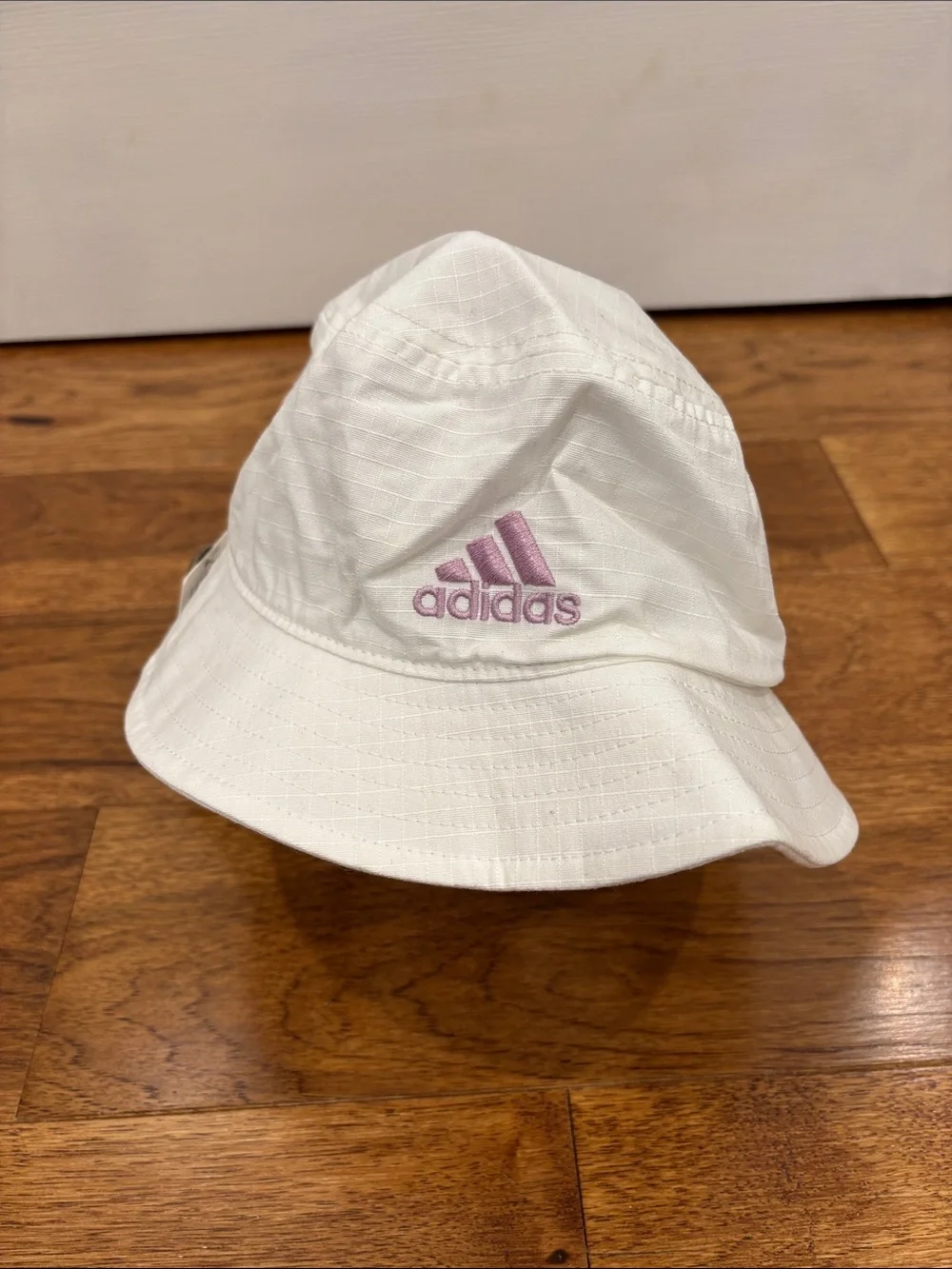 adidas White Bucket Hat with Lavender Logo NWT
